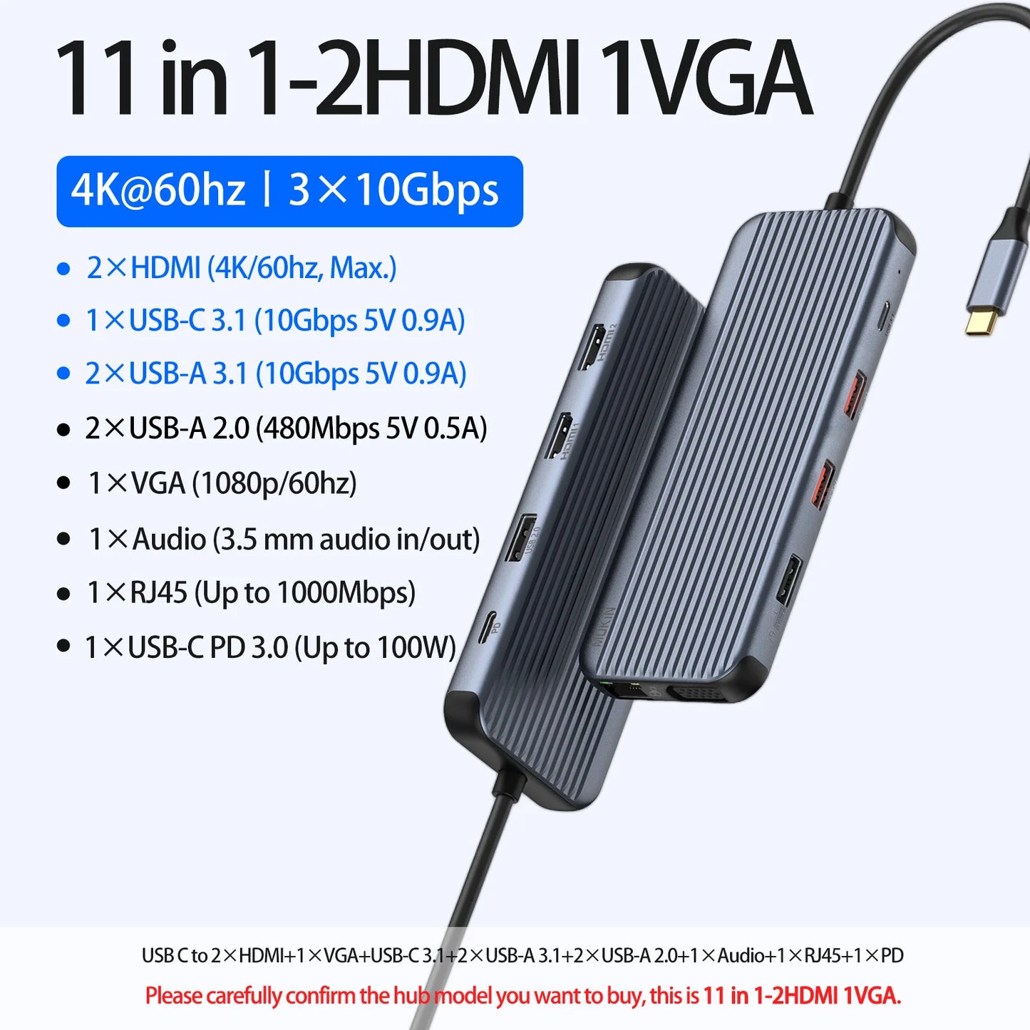 USB HUB to 4K HDMI Type C Hub Adapter Docking Station for Macbook Pro/Air USB 3.0 Sd/Micro SD PD 100W Laptop Accessories