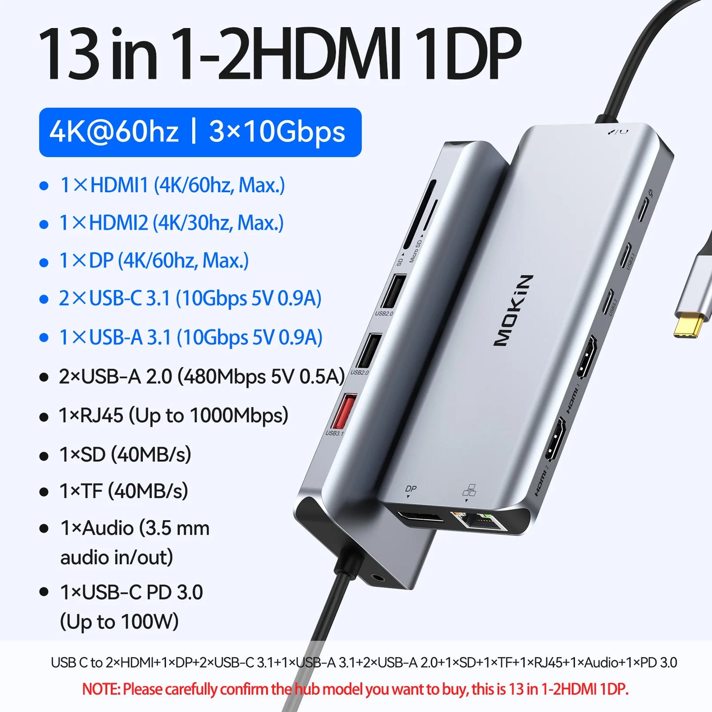 USB HUB to 4K HDMI Type C Hub Adapter Docking Station for Macbook Pro/Air USB 3.0 Sd/Micro SD PD 100W Laptop Accessories