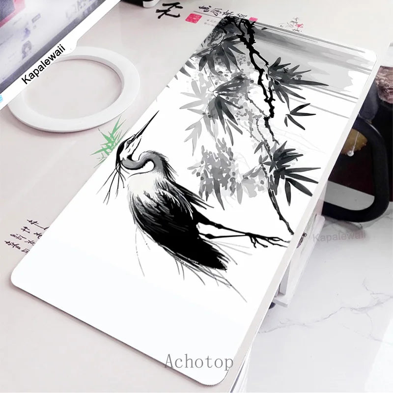 Black and White Laptop Gamer Mousepad Gaming Mouse Pad Ink and Wash Large Rug Locking Edge Keyboard 100X50Cm Desk Mat for CSGO