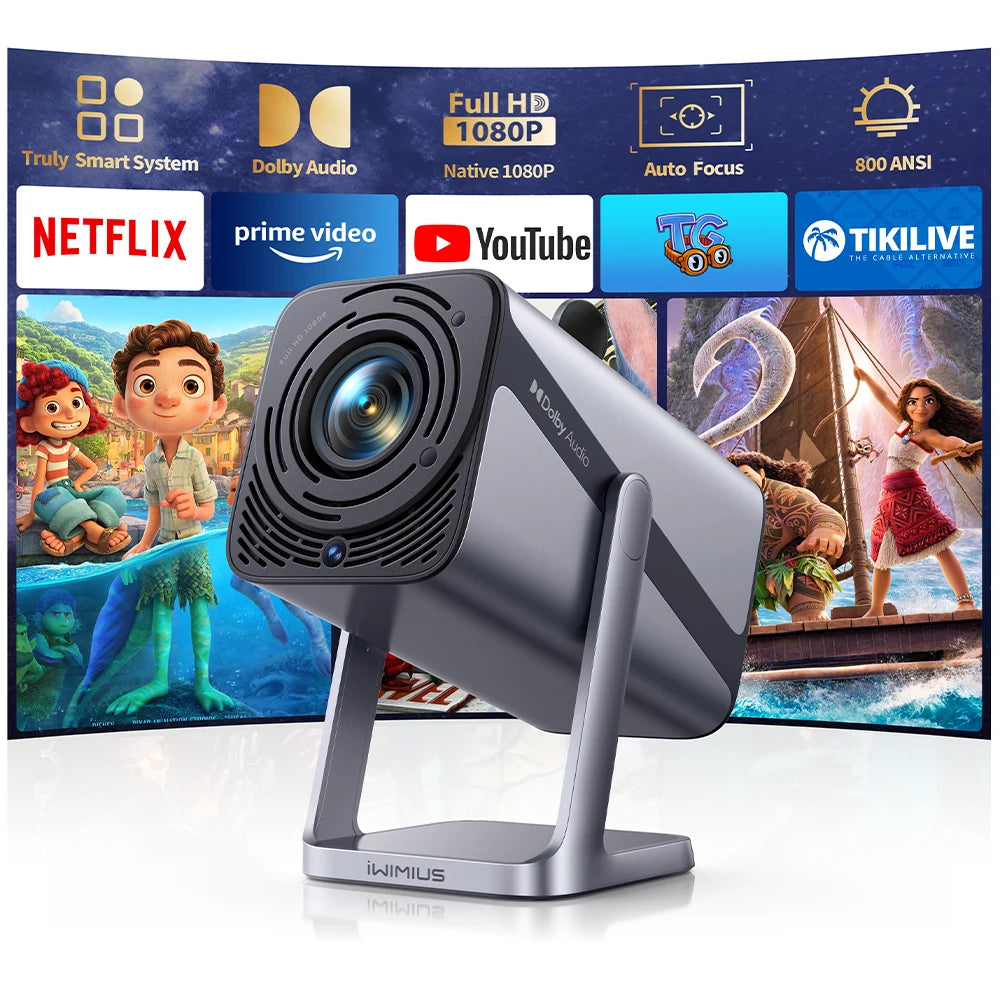 I 4K Projector Netflix Officially 800ANSI Native 1080P Auto Focus & Keystone 30000 Lumens BT5.2 WIFI6 Portable 360° Rotate
