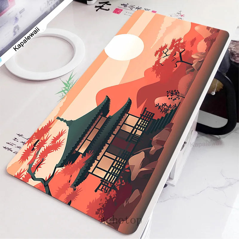 Black and White Laptop Gamer Mousepad Gaming Mouse Pad Ink and Wash Large Rug Locking Edge Keyboard 100X50Cm Desk Mat for CSGO