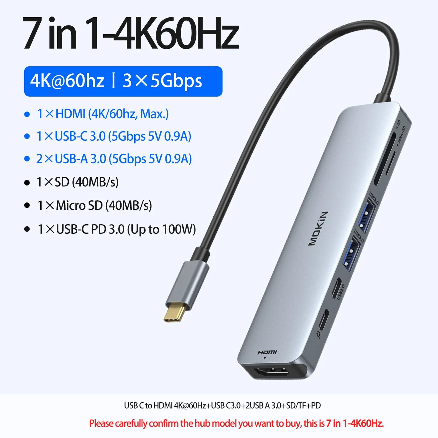 USB HUB to 4K HDMI Type C Hub Adapter Docking Station for Macbook Pro/Air USB 3.0 Sd/Micro SD PD 100W Laptop Accessories