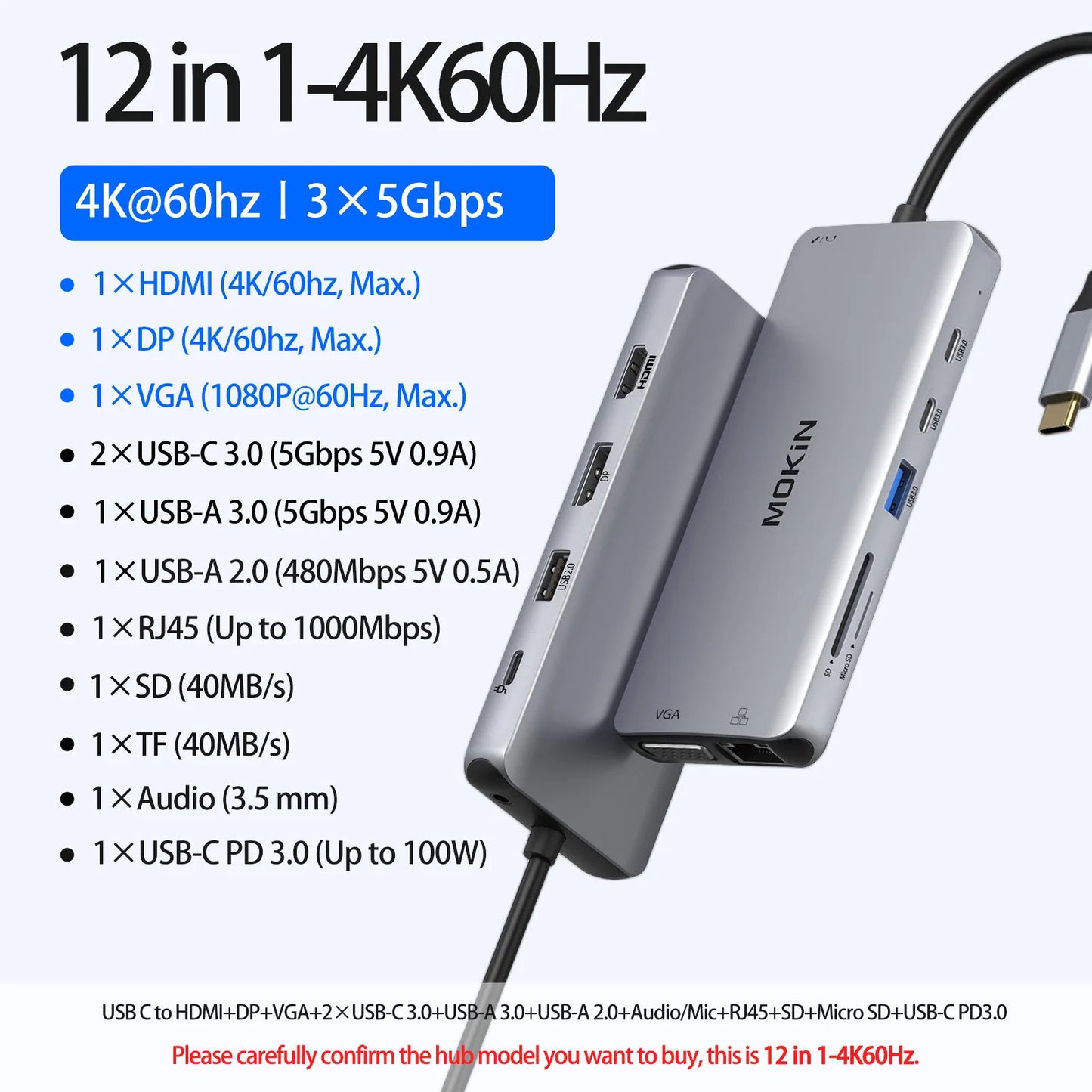 USB HUB to 4K HDMI Type C Hub Adapter Docking Station for Macbook Pro/Air USB 3.0 Sd/Micro SD PD 100W Laptop Accessories