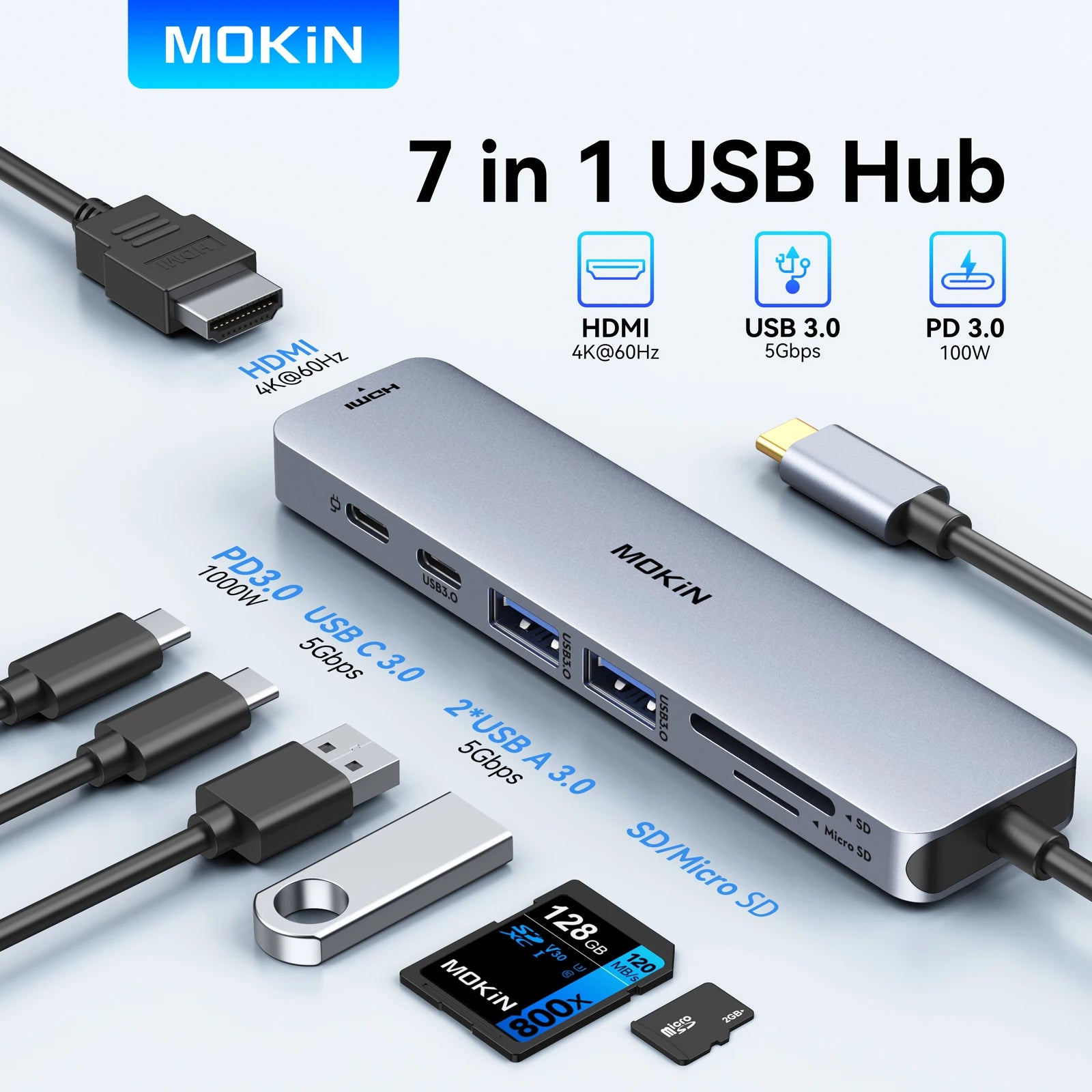USB HUB to 4K HDMI Type C Hub Adapter Docking Station for Macbook Pro/Air USB 3.0 Sd/Micro SD PD 100W Laptop Accessories