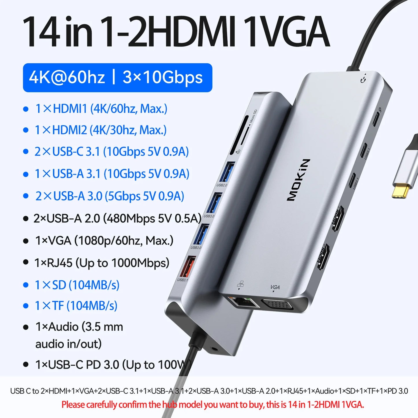 USB HUB to 4K HDMI Type C Hub Adapter Docking Station for Macbook Pro/Air USB 3.0 Sd/Micro SD PD 100W Laptop Accessories