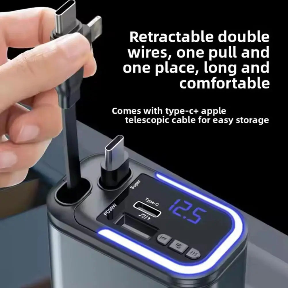5 in 1 Retractable USB C Car Charger 180W Car Fast Charging Adapter with Atmosphere Lights for Iphone,Ipad,Android
