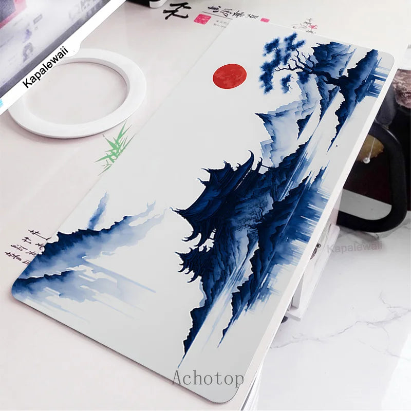 Black and White Laptop Gamer Mousepad Gaming Mouse Pad Ink and Wash Large Rug Locking Edge Keyboard 100X50Cm Desk Mat for CSGO